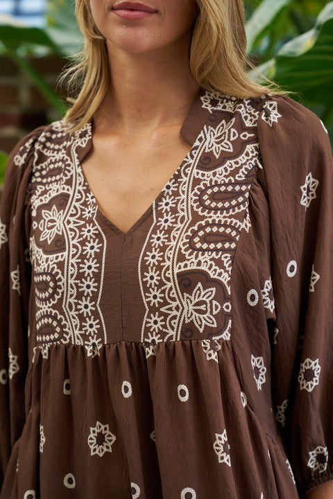 Sarah Midi Dress Brown Floral