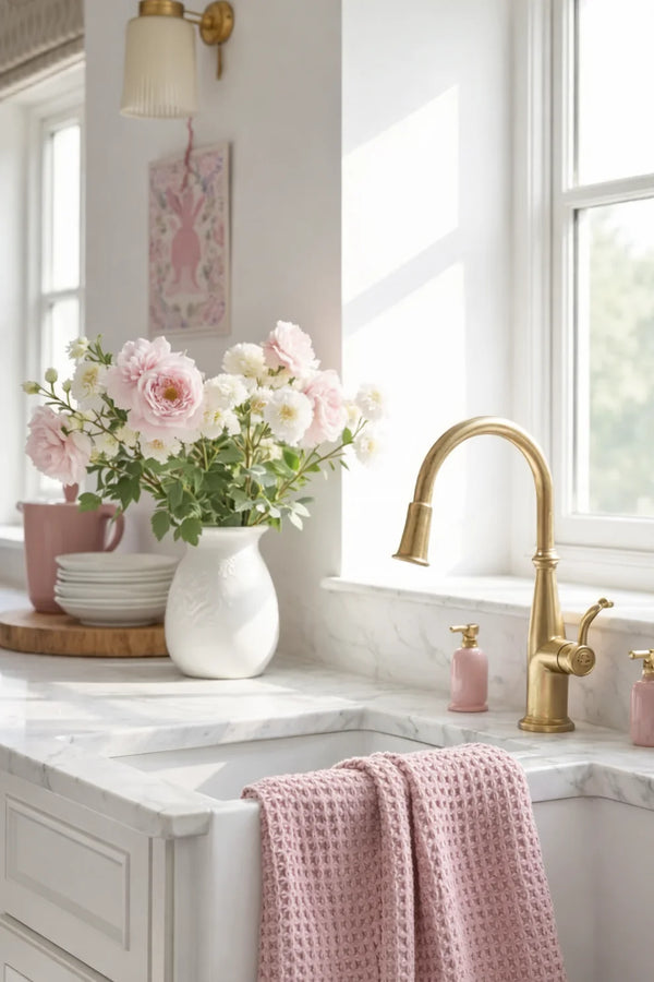 Rustic Waffle Standard Tea/Hand Towel - Dusty Pink