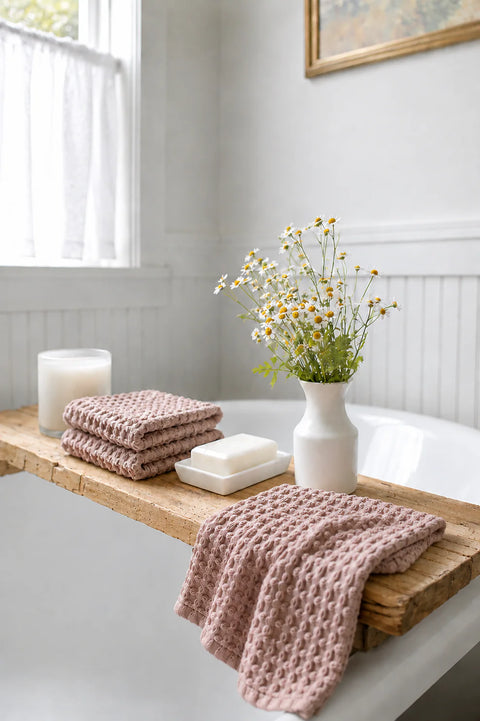 Rustic Waffle Standard Tea/Hand Towel - Dusty Pink