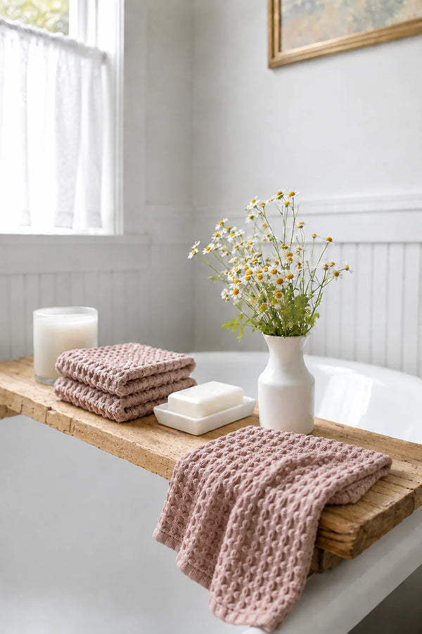 Rustic Waffle Standard Tea/Hand Towel - Dusty Pink