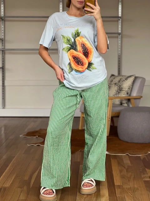 Long Pants Green Stripe