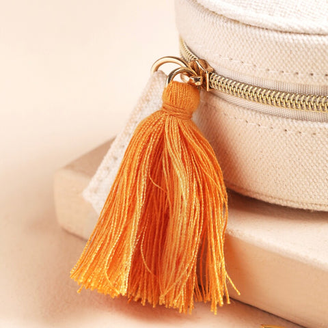 Lisa Angel- Embroidered Leaves Mini Round Linen Travel Jewellery Case