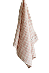 Pure French Linen Tea Towel - Gingham Blush