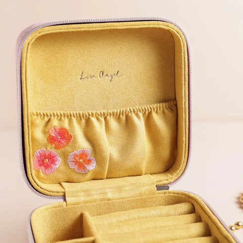 Flower Embroidered Travel Square Jewellery Case