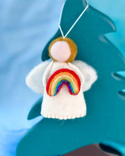 Tara Treasures-  Felt Waldorf Diversity Angel with Rainbow - Auburn Hair