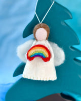 Tara Treasures-  Felt Waldorf Diversity Angel with Rainbow - Brown Hair