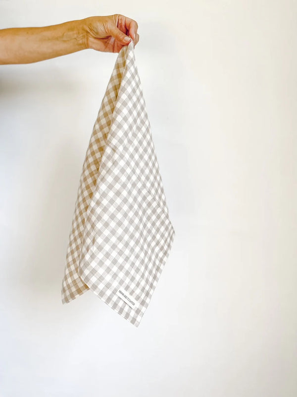Pure French Linen Gingham Tea Towel - Natural