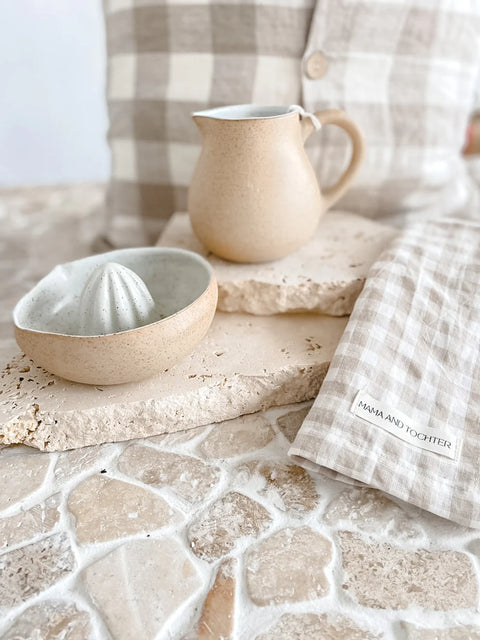 Pure French Linen Gingham Tea Towel - Natural