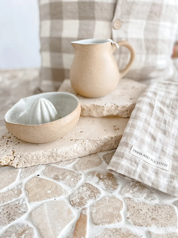 Pure French Linen Gingham Tea Towel - Natural