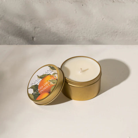 INARTISAN-HAND POURED SOY CANDLE IN TRAVEL TIN - BRASS