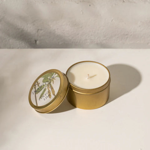 INARTISAN-HAND POURED SOY CANDLE IN TRAVEL TIN - BRASS
