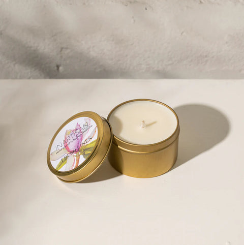 INARTISAN-HAND POURED SOY CANDLE IN TRAVEL TIN - BRASS