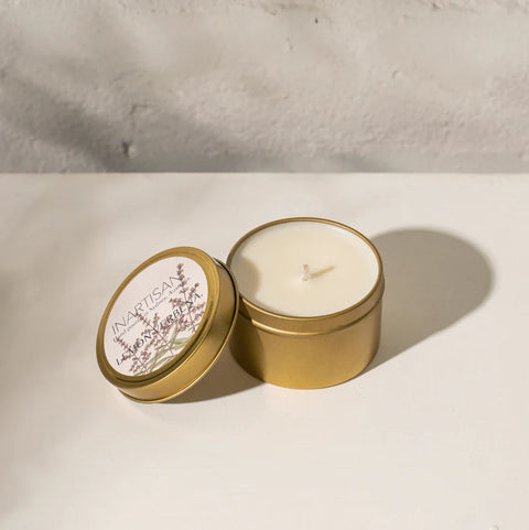 INARTISAN-HAND POURED SOY CANDLE IN TRAVEL TIN - BRASS