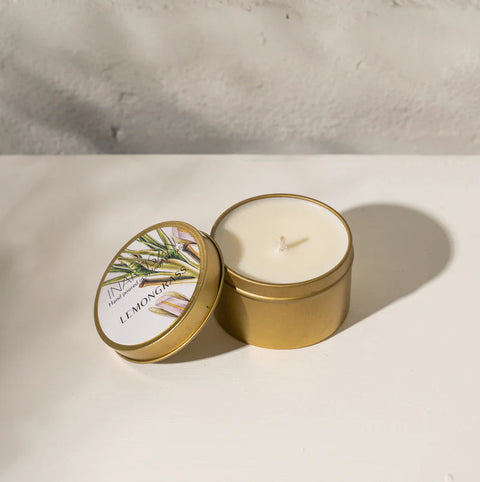 INARTISAN-HAND POURED SOY CANDLE IN TRAVEL TIN - BRASS