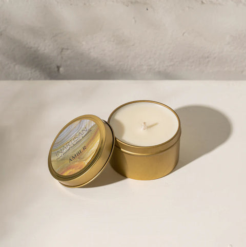 INARTISAN-HAND POURED SOY CANDLE IN TRAVEL TIN - BRASS