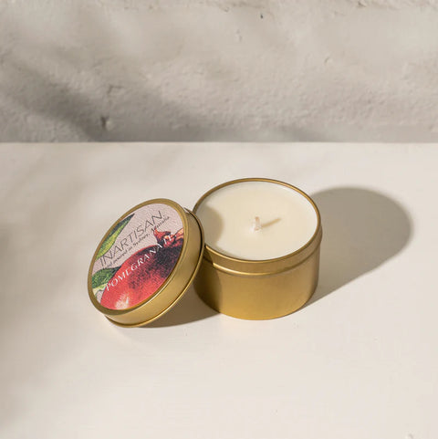 INARTISAN-HAND POURED SOY CANDLE IN TRAVEL TIN - BRASS