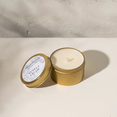 INARTISAN-HAND POURED SOY CANDLE IN TRAVEL TIN - BRASS