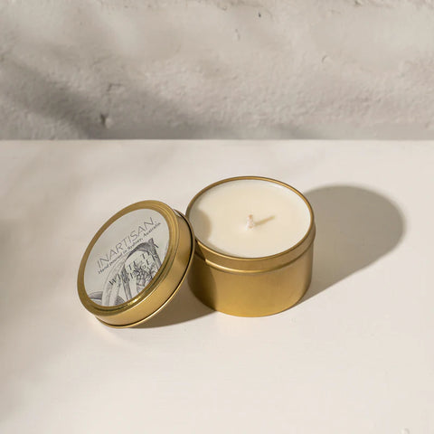 INARTISAN-HAND POURED SOY CANDLE IN TRAVEL TIN - BRASS