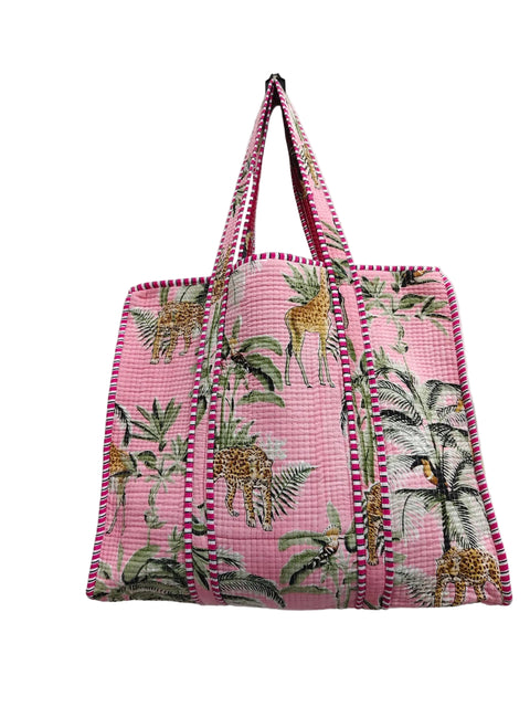 Cotton Tote Bag Pink Jungle Print
