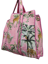 Cotton Tote Bag Pink Jungle Print