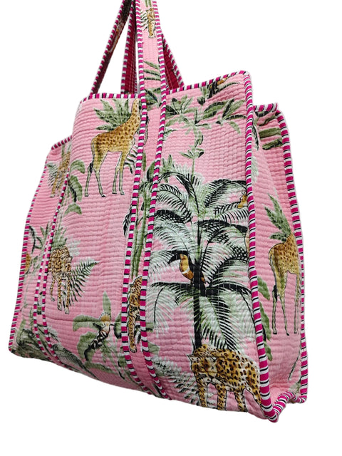 Cotton Tote Bag Pink Jungle Print