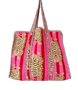 Cotton Tote Bag Pink Tiger Print