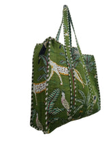 Cotton Tote Bag Green Tiger Print