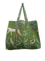 Cotton Tote Bag Green Tiger Print