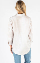Hyatt button through Stripe linen shirt beige
