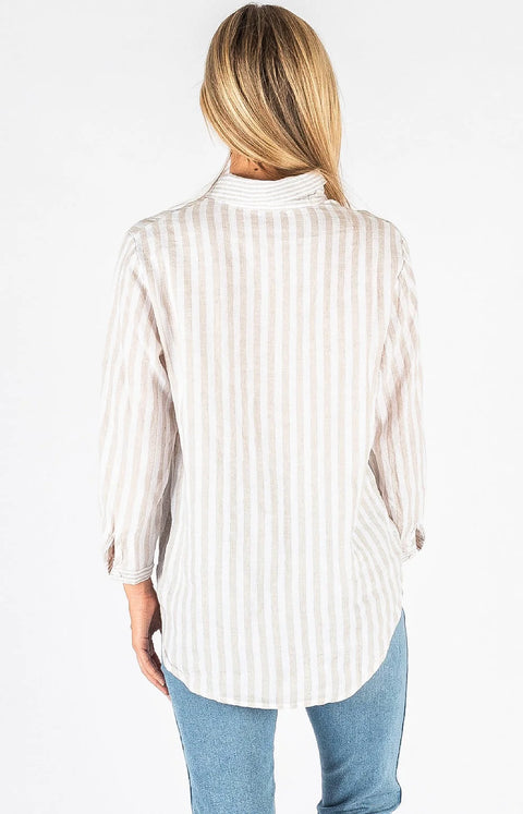 Hyatt button through Stripe linen shirt beige