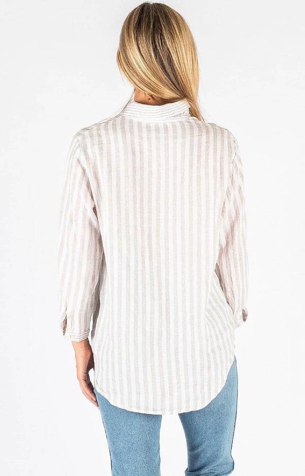 Hyatt button through Stripe linen shirt beige