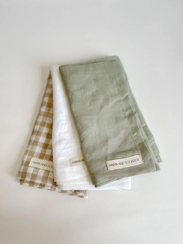 Pure French Linen Gingham Tea Towel - Natural