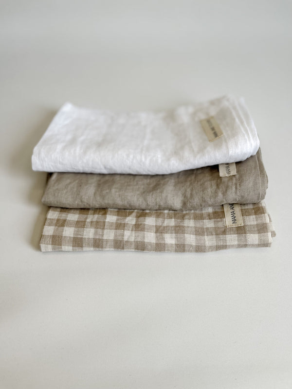 Pure French Linen Gingham Tea Towel - Natural
