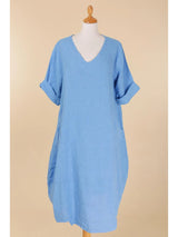 V-Neck Linen Balloon Dress