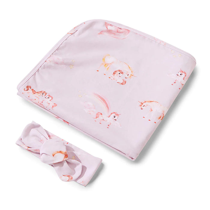 Snuggle Hunny- Unicorn Organic Jersey Wrap & Topknot Set