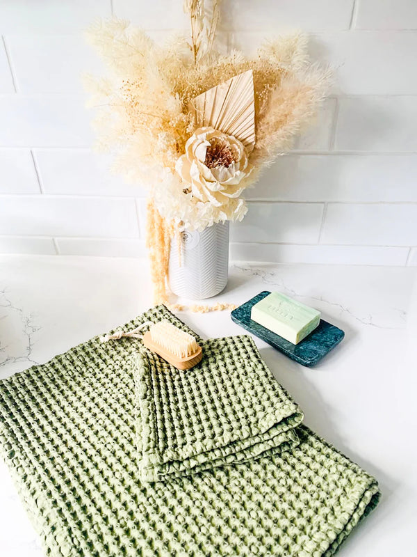 Rustic Waffle Standard Tea/Hand Towel - Green