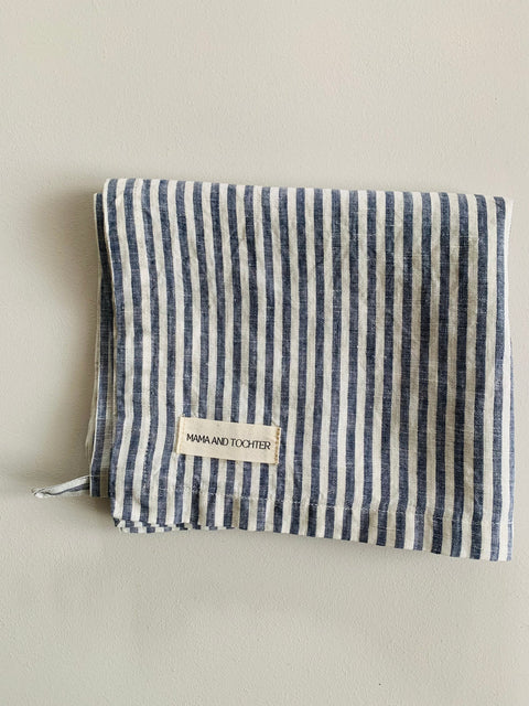 Pure French Linen Pin Stripe  Tea Towel - Marine