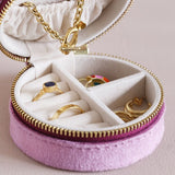 Lisa Angel- Mauve Pink Velvet Round Travel Jewellery Case