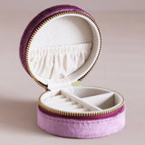 Lisa Angel- Mauve Pink Velvet Round Travel Jewellery Case