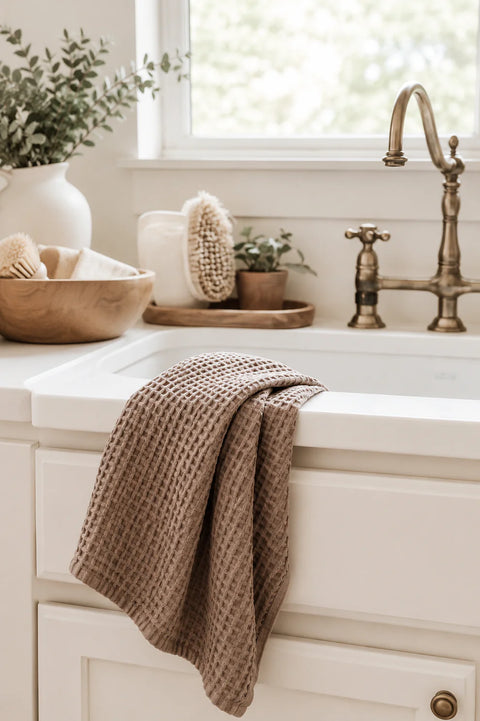Rustic Waffle Standard Tea/Hand Towel - Light Chocolate