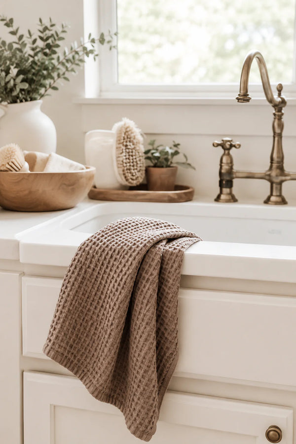 Rustic Waffle Standard Tea/Hand Towel - Light Chocolate