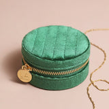 Lisa Angel- Quilted Velvet Mini Round Travel Jewellery Case in Green