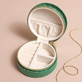 Lisa Angel- Quilted Velvet Mini Round Travel Jewellery Case in Green