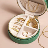 Lisa Angel- Quilted Velvet Mini Round Travel Jewellery Case in Green