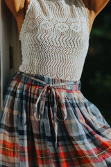 Amélie Multi Check Linen Skirt with Belt