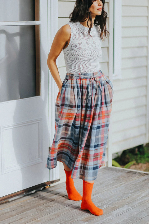 Amélie Multi Check Linen Skirt with Belt