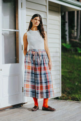 Amélie Multi Check Linen Skirt with Belt