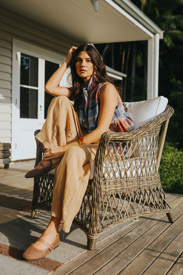 Cara Linen Top Multi Check