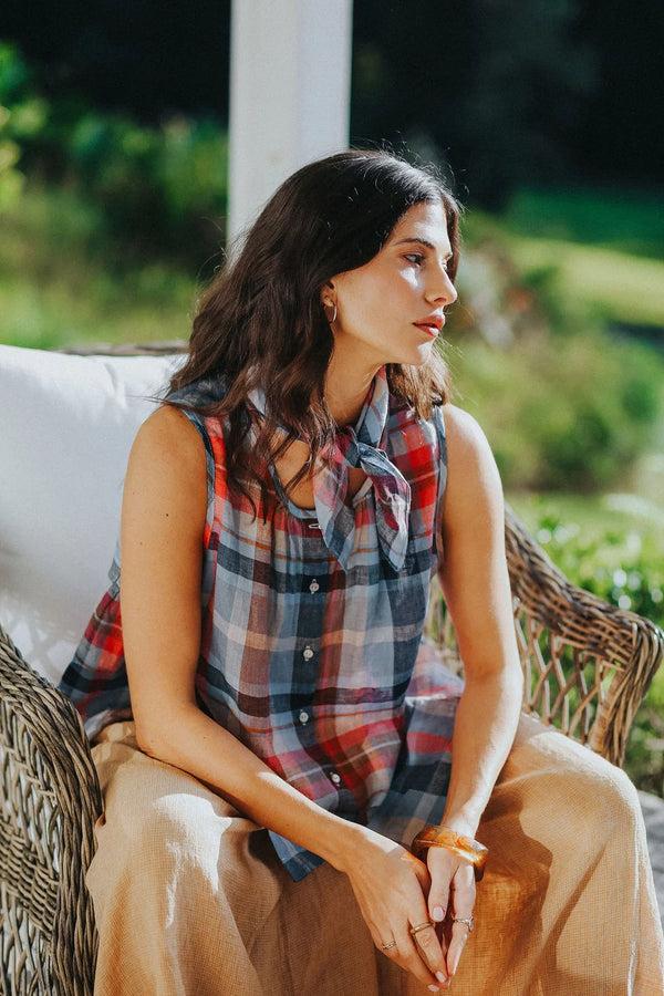 Cara Linen Top Multi Check