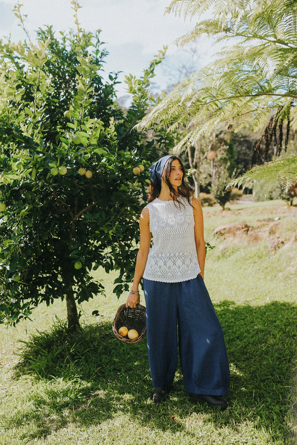Eadie Linen Pant with Gathering Detail